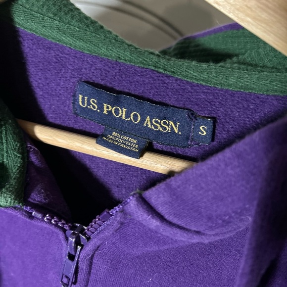 U.S. Polo Assn. Purple Hoodie w/ Green Appliqué Logo + Lined Hood Size Small - Picture 3 of 6